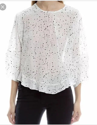 IRO Gwen 100% Silk Dotted 3/4 Bell Sleeve Blouse Cream Black Womens FR 40 / US 8