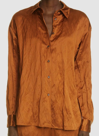 Lafayette 148 Naomi Satin Shirt & Dalton Wide Leg Pants Brown Top XXL/Bottom 18