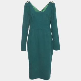 Dolce Gabbana Crystal Embellished Knee Length Sheath Dress Green 46 IT / US 10