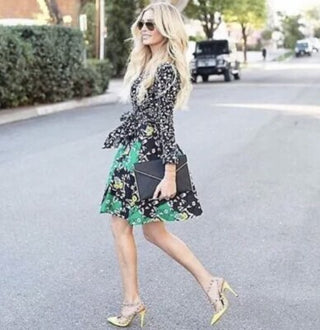 Diane von Furstenberg Amelianna Floral Mini Wrap Dress Black Green Women Size 12