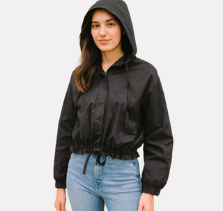 ENVT enAvant Cotton Long Sleeve Hooded Coated Windbreaker Jacket Black Women S/M