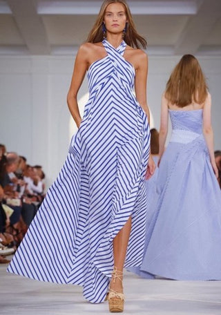 NWT Ralph Lauren Collection Purple Label Halter Jumpsuit Runway Blue White 6