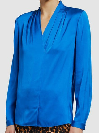 Kobi Halperin Nellie Silk-Satin Long Sleeve Pleated Blouse Blue Women's Small