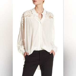 IRO Ornella Silk Blend Crochet Lace Button Up Tunic Blouse White 36 FR / 4 US