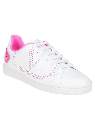 Valentino Garavani Backnet Rockstud Leather Low Top Sneakers White Pink EU 37