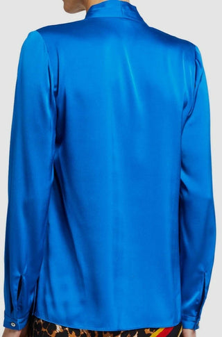 Kobi Halperin Nellie Silk-Satin Long Sleeve Pleated Blouse Blue Women's Small