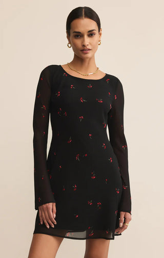 NWT Z Supply Campbell Rio Floral Print Long Sleeve Mini Dress Black Red Womens S