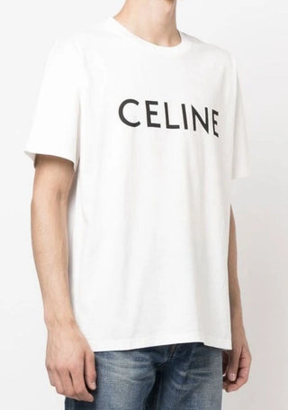Celine Cotton Jersey Short Sleeve Loose Graphic T-Shirt White Men's Size Large