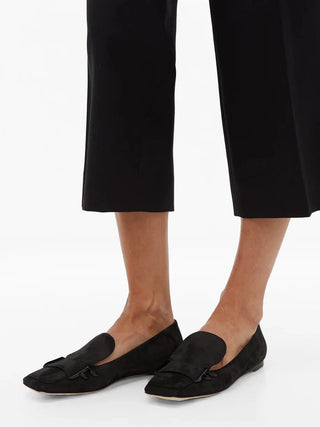 Fendi Suede Leather Slip On Square Toe Loafers Flat Black Women's Size EU 37.5