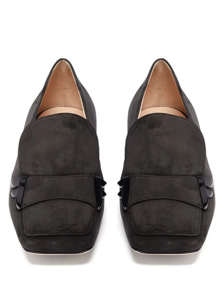 Fendi Suede Leather Slip On Square Toe Loafers Flat Black Women's Size EU 37.5