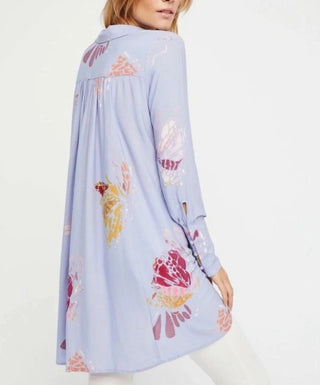 NWT Free People Field of Butterflies Hi-Low Tunic Blouse Blue Chambray Womens S