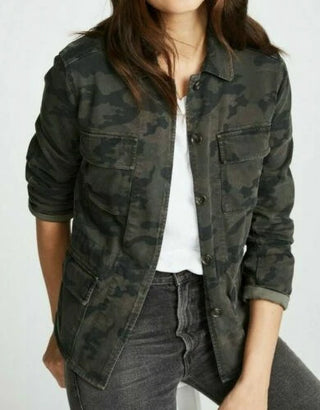 James Perse Camouflage Long Sleeve Button-Front Military Utility Jacket Green 4