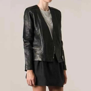 IRO Imaei Asymmetrical Zipper Biker Moto Lamb Leather Jacket Black 36 FR / 4 US