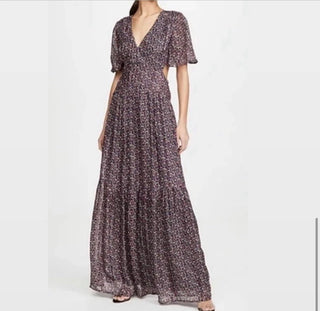 Ba&Sh Metalic Thread Flutter Sleeve Cut Out Tiered Maxi Dress Multicolor 0 / XS
