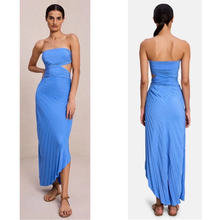 A.L.C. Andie Pleated Cutout Asymmetrical Maxi Dress Coastal Blue Women's Size  8