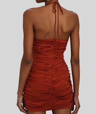 NWT Ronny Kobo Orielle Sleeveless Ruched Bodycon Mini Dress Picante Womens XS