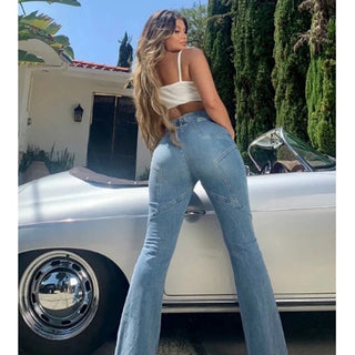 REVICE Venus Mid Rise Star Butt Patch Medium Wash Denim Flare Jeans Blue 30