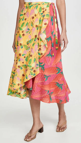 NWT FARM Rio Garden Mix High Waisted Ruffle Wrap Skirt Multicolor Women's Small