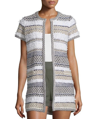 Diane von Furstenberg Arryn Striped Longer Cardigan Sweater Cream Black Womens M