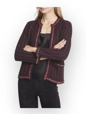 Alice + Olivia Georgia Embellished Sweater Jacket Burgundy Black Womens Size XL