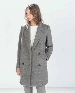 Zara TRF Outerwear Double-Breasted Mid-Length Overcoat Gray Women's Size Large