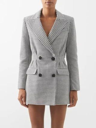 Self Portrait Houndstooth Double-Breasted Blazer Mini Dress Monochrome Womens 0