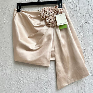 NWT SkyLar Rose Asymmetrical Ruched Side Satin Mini Skirt Beige Women's Small