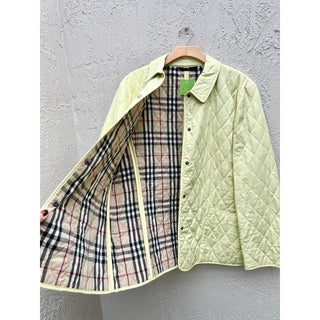 Burberry Long Sleeve Snap Button Down Quilted Coat Jacket Lime Green Women's L