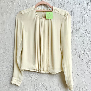 Rag & Bone Long Sleeve Pleated Front Crew Neck Blouse Cream Women's Size XS