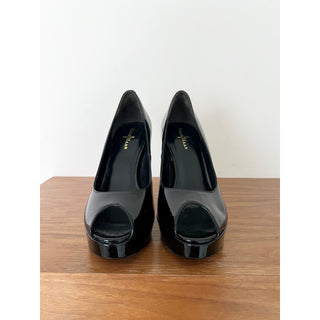 Cole Haan Patent Leather Peep Toe Platform Stiletto Heels Black Women's US 6