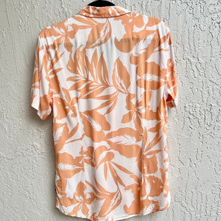 Guess Short Sleeve Retro Palm Slim Fit Button Down Shirt Orange Men's Size Small