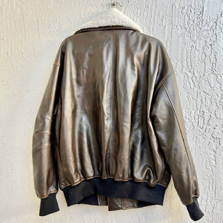 NWOT Meotine 100% Lamb Leather Pilot Bomber Shearling Jacket Brown Men’s S/M
