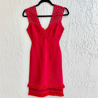 Herve Leger Sleeveless Eyelet Sweetheart Neckline Mini Dress Red Women's Size XS