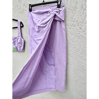 NWT Showpo. Crop Top&Knot Front Midi Skirt Gibson Two Piece Set Lilac Womens US2