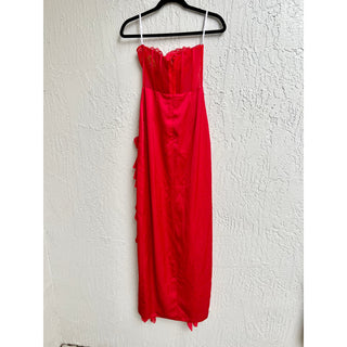 Miss Circle Strapless Talia Satin Lace Corset Maxi Dress Red Women's Size XS