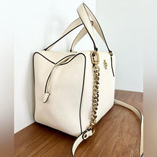 Tory Burch Kira leather satchel bag with shoulder strap cream