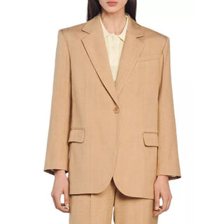 Hugo Boss Long Sleeve Notch Lapel Button Front Blazer Jacket Beige Women's US 4