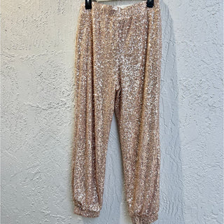 Majorelle Embellished Sequin Cairo Jogger Pants Metallic Gold Champagne Womens M