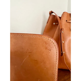 Mansur Gavriel Women's Authentic Leather Crossbody Bucket Bag With Pouch Brown