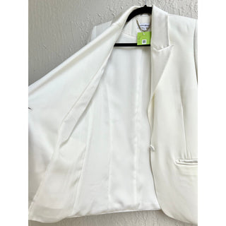 Nadine Merabi Margot Feather Cuff Button Front Satin Blazer White Womens Size XS