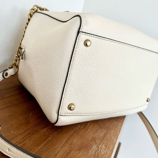 Tory Burch Kira leather satchel bag with shoulder strap cream