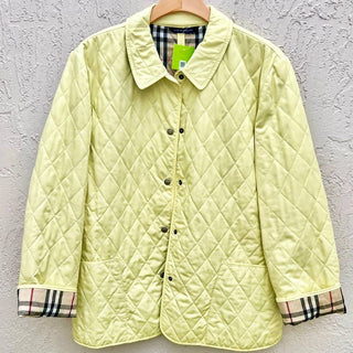 Burberry Long Sleeve Snap Button Down Quilted Coat Jacket Lime Green Women's L