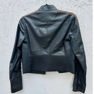 Fendi Long Sleeve Lambskin Leather Cropped Moto Jacket Black Women's Size US 2