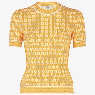 Fendi Short Sleeve Embossed Jacquard Pullover Sweater Orange Women's Size US 0