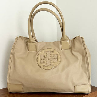 Tory Burch Women's Front Logo Portable Commuter Ella Tote Bag Beige