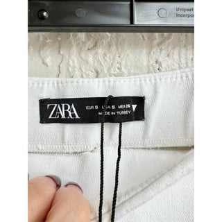 Zara High Rise Flat Front Cotton Blend Skort Skirt White Women's Size Small