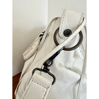 Balenciaga Women's Authentic Leather Motocross Classic Town Satchel Bag White