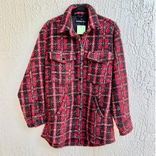 The Koopless Jeans Long Sleeve Tweed Checked Overshirt Jacket Red Women's Size M