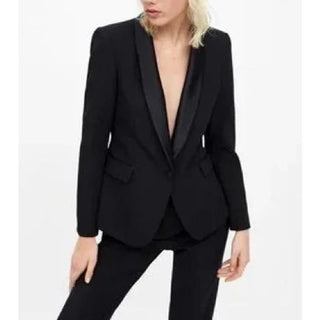 NWT Zara Shawl Lapel Front Button Tuxedo Blazer Jacket Black Women's Size XS