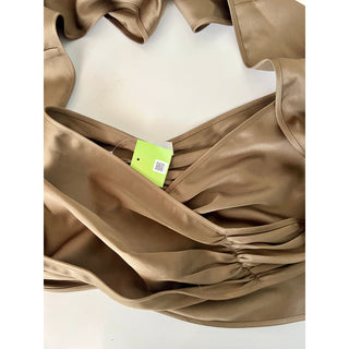 LPA Sleeveless Gathered Wrap Tie Satin Cropped Top 532 Taupe Women's Size Small